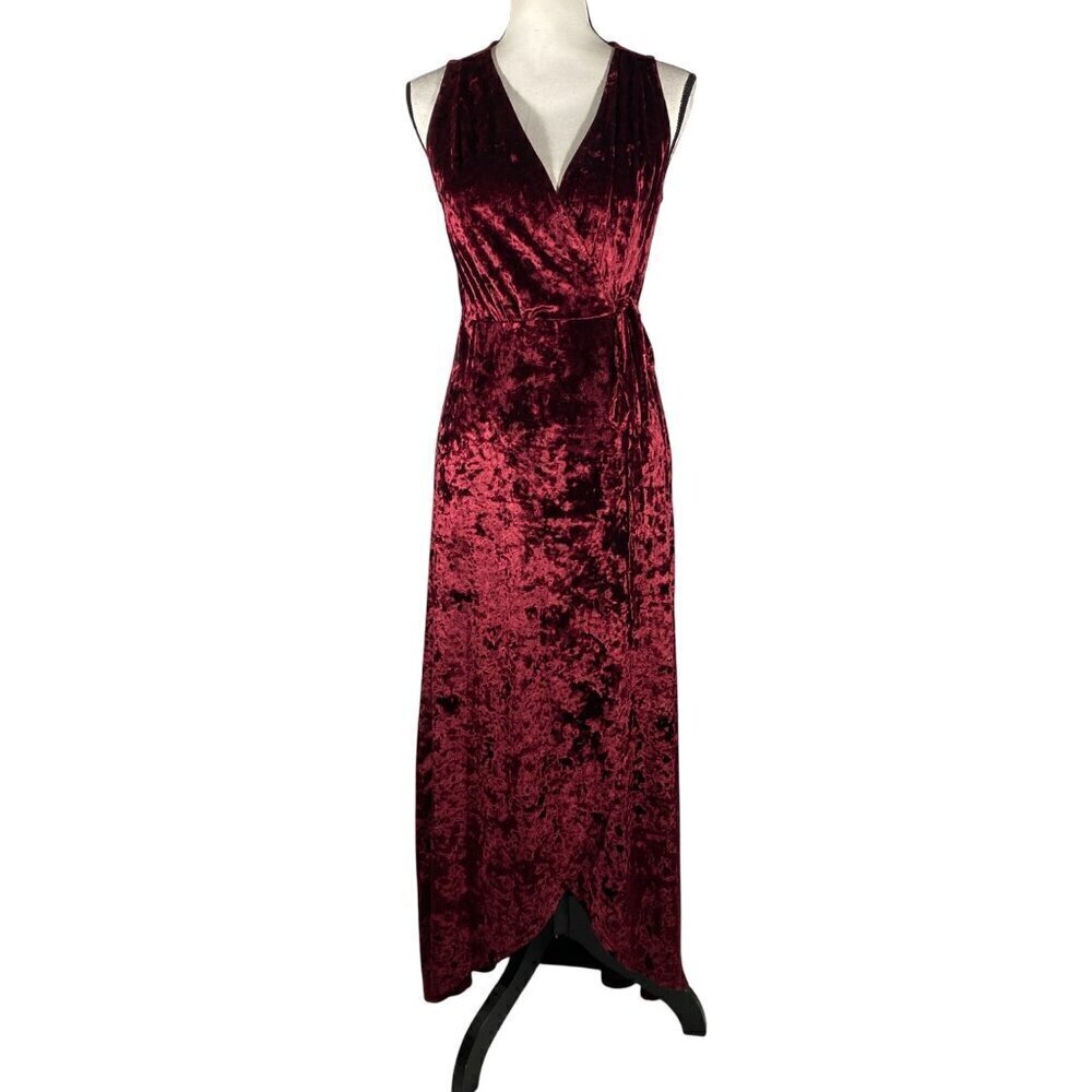Vintage Y2K Sadie & Sage burgundy velvet wrap dress tulip hem maxi gown S